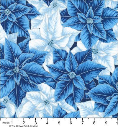 Holiday Flourish, Festive Finery fabric: Poinsettias, Blue