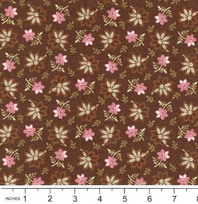 Country Coordinates fabric: Pink Flowers on Brown (per 1/4 metre)