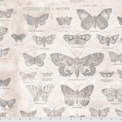 Eclectic Elements Monochrome fabric: Butterflies Parchment (per 1/4 metre)