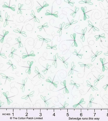 Quilters Coordinates fabric: Teal Dragonflies on White