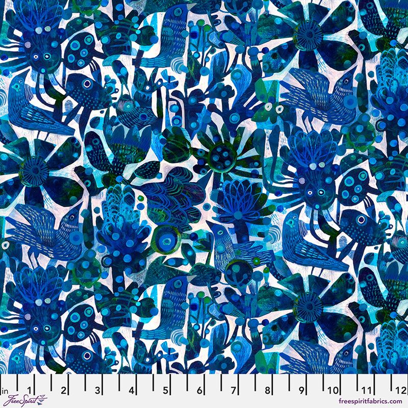 L'Heure Bleue fabric: Blue Birds, Ultramarine