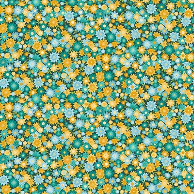 Whiskers Fabric Makower Pretty Posy Teal