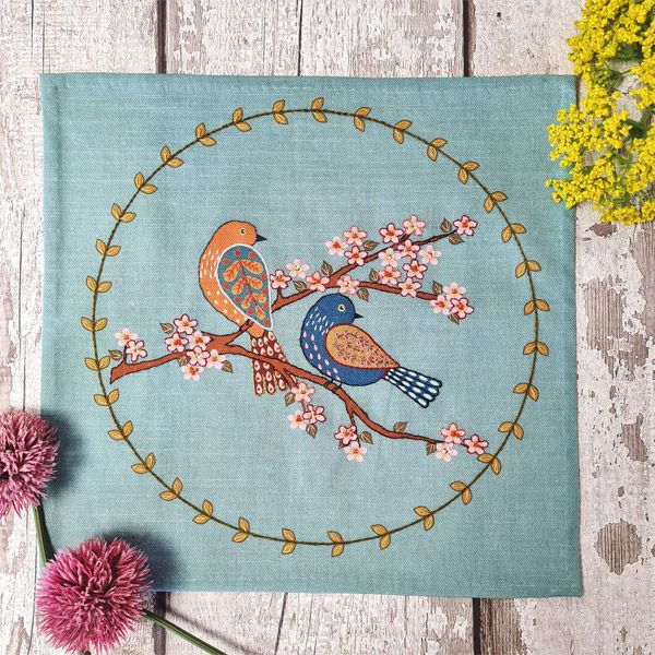 Printed Linen Embroidery Kit Birds & Blossoms