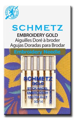 Schmetz Gold Embroidery Sewing Machine Needles 90/14