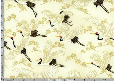 Imperial Collection Fabric: Cranes Natural (per 1/4 metre)