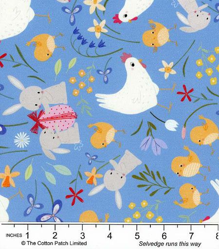 Sweet Spring Fabric: Allover Easter Animals, Blue