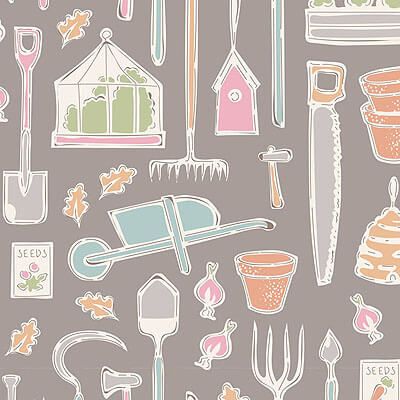 Tilda Tiny Farm Fabric: Farm Tools Grey (per 1/4 metre)