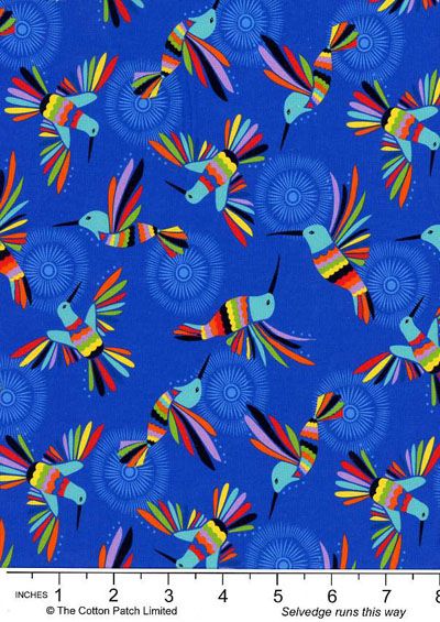 Mexicana fabric: Hummingbird Blue (per 1/4 metre)