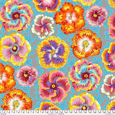 Philip Jacobs Fabric: Floating Hibiscus Grey (per 1/4 metre)