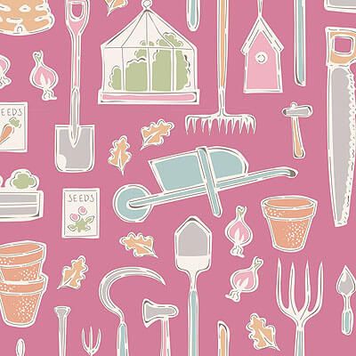 Tilda Tiny Farm Fabric: Farm Tools Pink (per 1/4 metre)