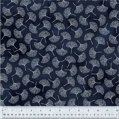 Botanical Blues Fabric: Ginko Leaves Ink (per 1/4 metre)