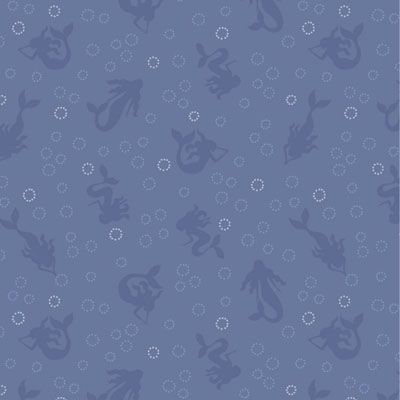 Moontide fabric: Mid Blue Mermaids with Silver Metallic Bubbles Lewis and Irene