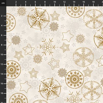 Christmas Wonders fabric: Large Gold Snowflakes on Cream (per 1/4 metre)