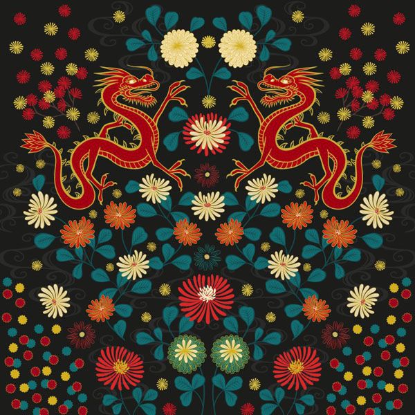 Year of the Dragon fabric: Year of the Dragon, 56" Quilt Panel