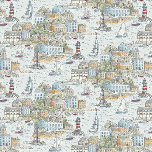 High Tide Fabric: Harbour View, Light Blue