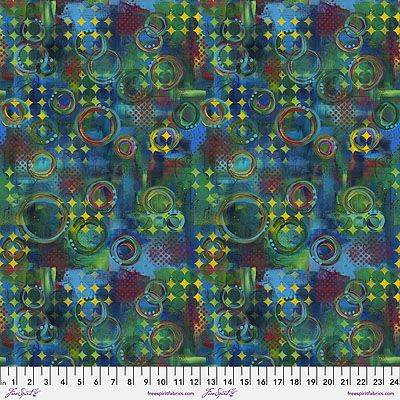 Sue Penn Happy Blooms fabric: Rings Multi (per 1/4 metre)