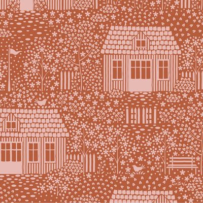 Tilda My Neighbourhood Rust Fabric (per 1/4 metre)