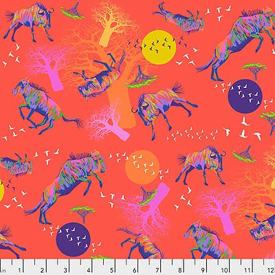 Migration Fabric: Wildebeasts in Motion Red (per 1/4 metre)