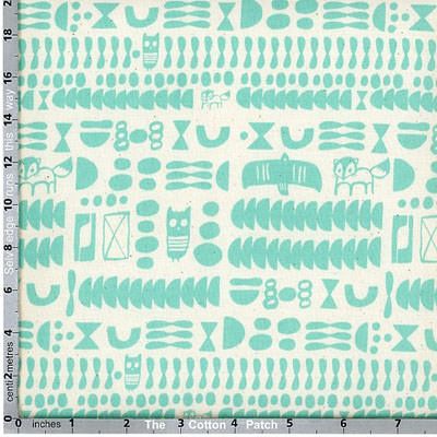 Cotton + Steel Fabric: Woodland Motifs Turquoise on Natural (per 1/4 metre)