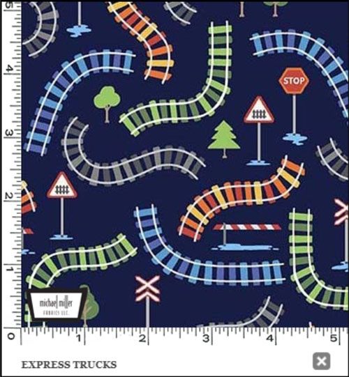 Trains fabric: Express Trucks, Navy