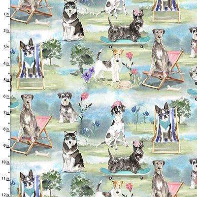 Cats & Dogs fabric: A Dogs Life Multi (per 1/4 metre)