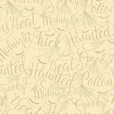 Mystery Manor Halloween fabric: Cryptic Script Cream (per 1/4 metre)