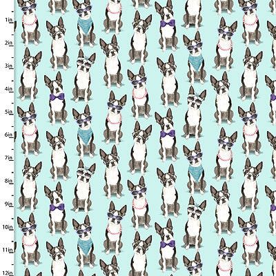 Cats & Dogs fabric: Cool Dogs Turquoise (per 1/4 metre)