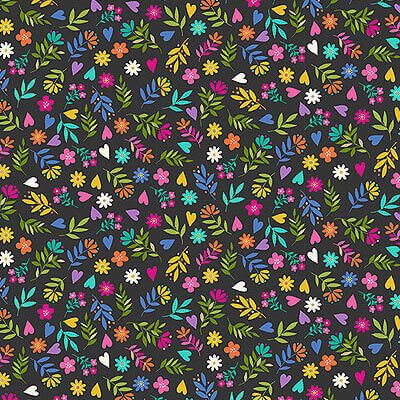 Katie's Cats Fabric: Ditzy Flowers Grey (per 1/4 metre)