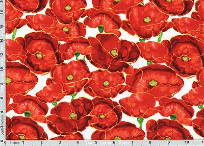 Poppy Days Fabric: Allover Poppies Crimson (per 1/4 metre)