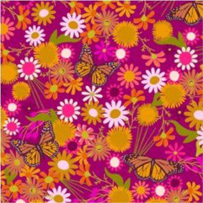 Alison Glass Fabric Monarchs and Flowers  Purple (per 1/4 metre)