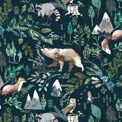 Forest Fable Fabric: Enchanted Wilderness Navy (per 1/4 metre)