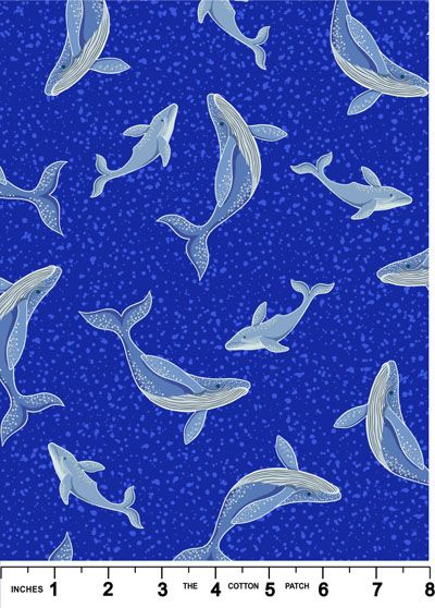 Ocean Glow Fabric Whales on Blue (Glow in the Dark) Lewis and Irene