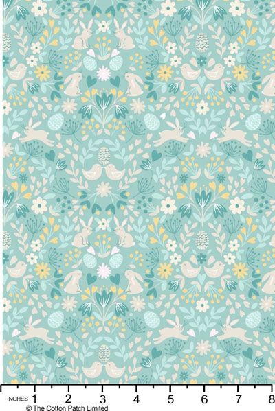 Spring Treats Fabric: Mirrored Bunny and Chicks Green (per 1/4 metre)