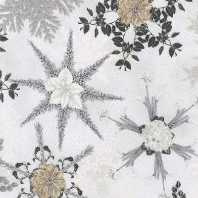 Holiday Flourish Snow Flower fabric Snowflake Leaves Blanc (per 1/4 metre)