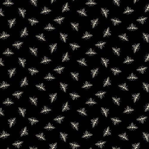 Petite Bees Fabric: Bees, Ebony