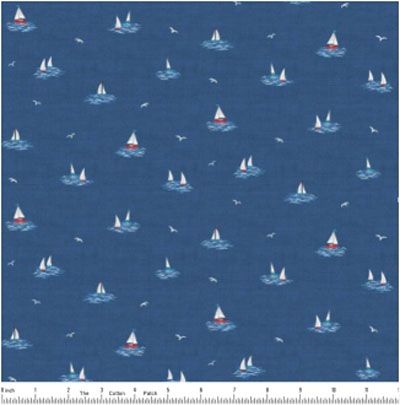 Nautical Fabric: Little Boats Dark Blue (per 1/4 metre)