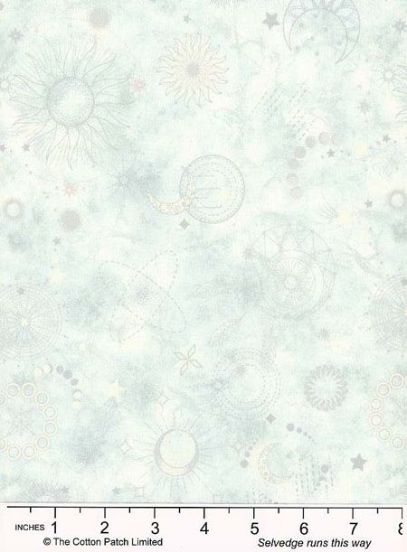 Celestials fabric: Lunar Symbols, Blue