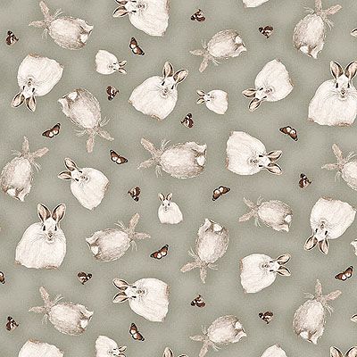 Little Ones fabric: Tossed Bunnies Grey (per 1/4 metre)