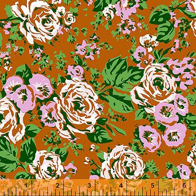 Posy Fabric: Bright Roses Rust (per 1/4 metre)