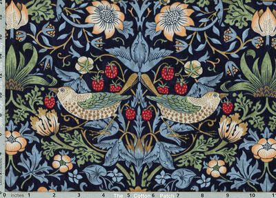 William Morris Kelmscott Fabric: Strawberry Thief Navy (per 1/4 metre)