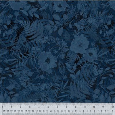 Botanical Blues Fabric: Flower Press Ink (per 1/4 metre)