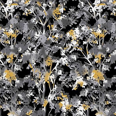 Black White & 24 Karat fabric: Tree Silhouette Black (per 1/4 metre)