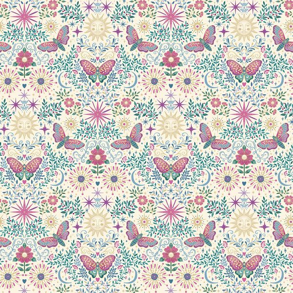 Luna Fabric: Night Garden, Cream