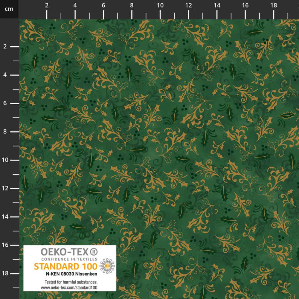 Christmas Wonders fabric: Gold on Green (per 1/4 metre)