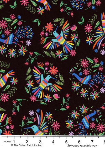 Mexicana fabric: Colourful Birds(per 1/4 metre)