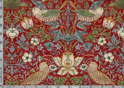 William Morris Kelmscott Fabric: Strawberry Thief Red (per 1/4 metre)