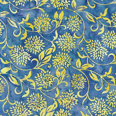 Island Batiks fabric: Flower Vine Cool Waters (per 1/4 metre)