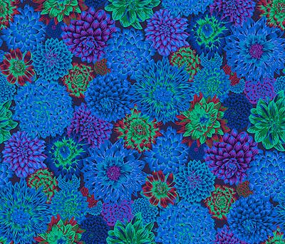 Philip Jacobs Fabric: Dancing Dahlias Blue (per 1/4 metre)