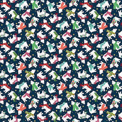 Santa Express fabric: Polar Bears Navy (per 1/4 metre)