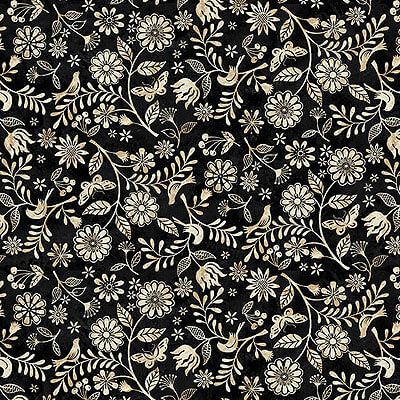 Le Poulet Fabric: Small Wildflowers Black (per 1/4 metre)